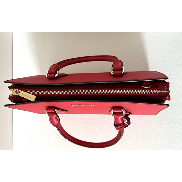 New Michael Kors Sheila Medium Saffiano Vegan Leather Satchel Bright Red - Picture 7 of 8